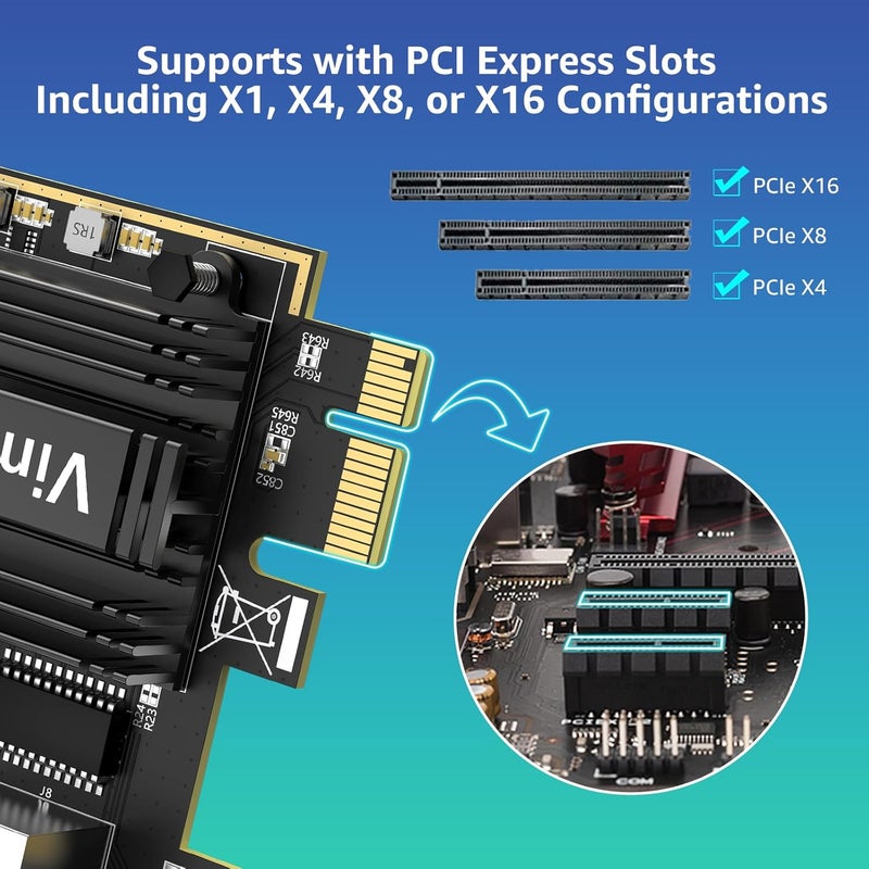 Vmin 5G Base-T PCIe Network Card with RTL8126, 5G Network Card RJ45 Port, 5G/2.5G/1000/100 Mbit/s, PCI Express Ethernet Adapter for Windows10/11, Vmware and Linux, Support WOL, for PCle x4, x8, x16 - Image 4